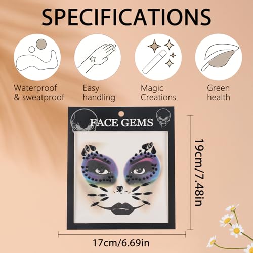 Halloween Face Gems Black Rhinestone Temporary Tattoo Stickers