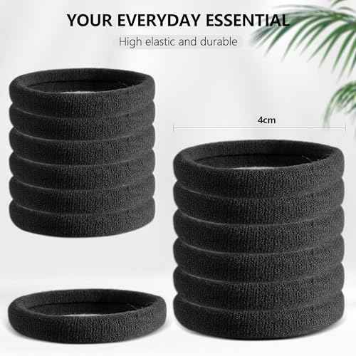 120 Pcs Black Hair Ties No Damage for Women, Ponytail Holders for Thick Hair, Seamless Cloth Fabric Soft Hair Bands for Women's Hair, Hair Elastics Pony Tails Hair Tie Hair Band (Black)