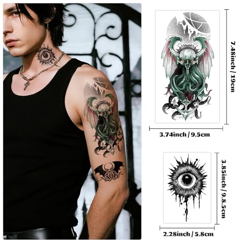 Yazhiji 47 Sheets Temporary Tattoos, 17 Sheets Half Arm Cthulhu Octopus Fake Tattoos for Adults Shoulder Neck, 30 Sheets Tiny Animal Temporary Tattoos Realistic for Men Women Boys & Girls