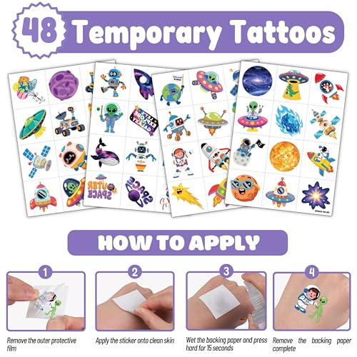 72-Piece Space Party Favors Set | Temporary Tattoos & Punch Balloons