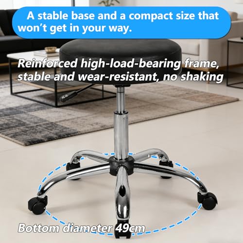 Rolling Chair Stool with Wheels 400lb Capacity Adjustable Height Vanity Stool 3" Memory Foam Seat Quiet Wheels Chair for Salon Tattoo Spa Pedicure Makeup Studio (Widened Base)