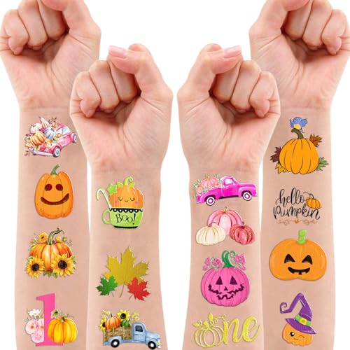 Fall Temporary Tattoos for Kids - 100 Pack Pumpkins