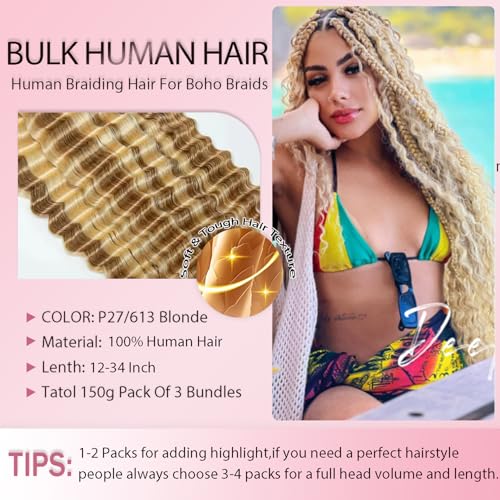 P27/613 Honey Blonde Boho Braiding Hair 30" - 150g Virgin