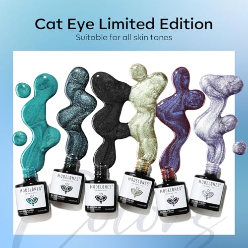 Modelones Cat Eye Gel Nail Polish Set A-Iridescent Magnetic 6 Colors, 7ml each (Variation: A-Iridescent Cat Eye-1)
