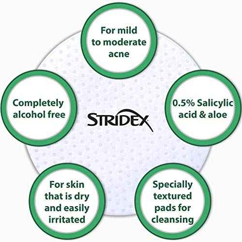 Stridex Sensitive Medicated Acne Pads, 90 Count, Pack of 3 - Alcohol-Free Face Pads, Facial Cleansing Wipes, Mild to Moderate Acne Treatment, Smooth Application