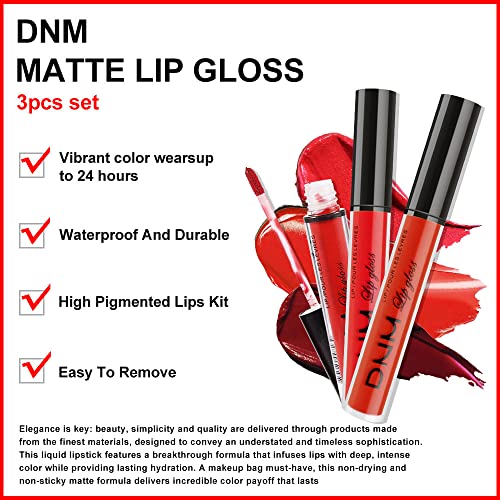 3Pc Red Matte Liquid Lipstick Set - Long Lasting Waterproof