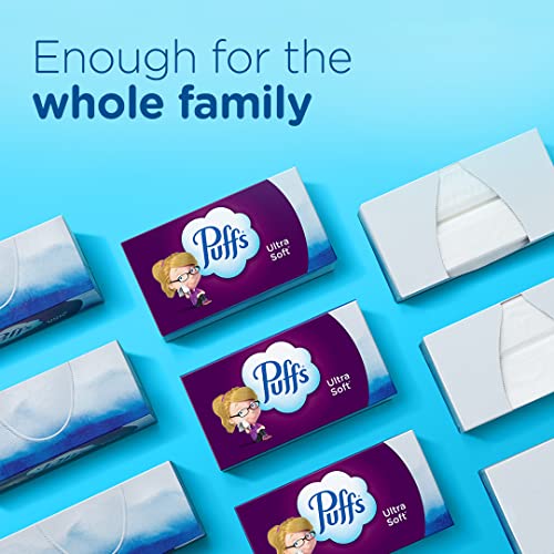 Puffs Ultra Soft Facial Tissues, 24 Family Boxes, 124 Tissues per Box