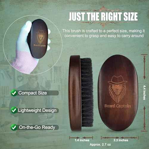 100% Boar Bristle Beard Brush for Man ? Retro Wooden Handle, Promotes Beards Growth & Softens, Travel Size