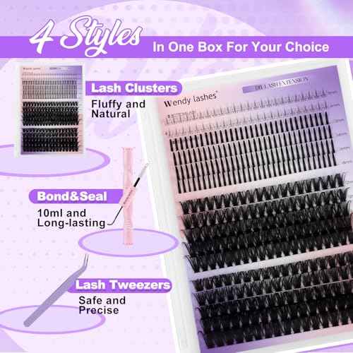DIY Wispy Lash Extension Kit Individual Spike Manga Lash Clusters Kit with Bottom Lashes, Lash Bond and Seal, Lash Tweezers Eyelash Extension Kit for Self Use(60+80,12-18mm,0.07D,Kit)