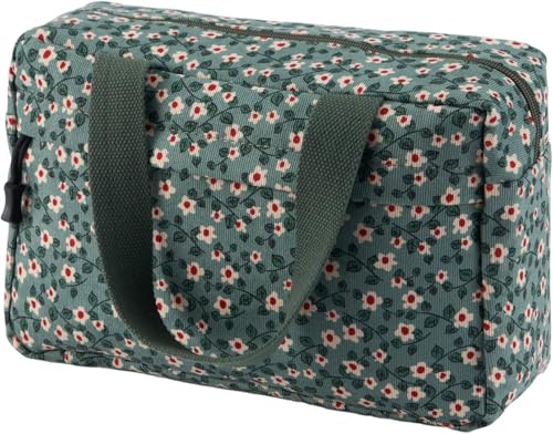 17-Sunflower Large Corduroy Makeup Bag with Handle - Cosmetic Organizer & Travel Toiletry Pouch