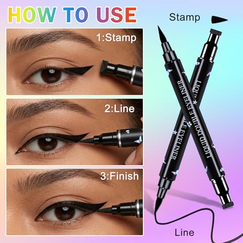 7-Piece Eyeliner Stamp Set with Dual-Ended Liquid Liner Pen