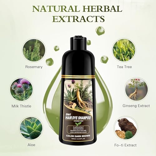 Dark Brown Hair Dye Shampoo for Gray Coverage - Herbal Formula