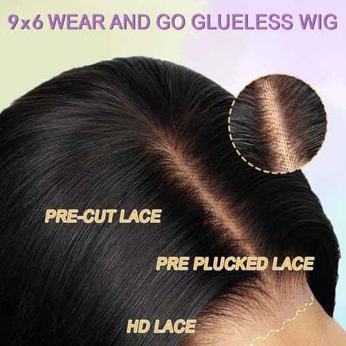 9x6 Glueless Wigs Human Hair Pre Plucked Pre Cut 22 Inch Loose Body Wave Glueless Wig 220% Density HD Lace Closure Wigs Wear and Go Human Hair Wigs for Black Women