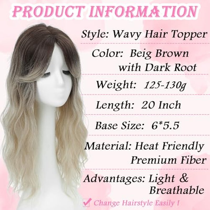 20-Inch Clip-In Hair Toppers for Women with Thinning Hair
