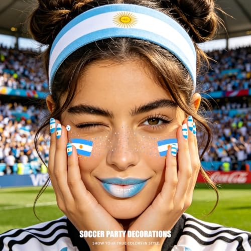 VXZ Blue & White Soccer Fan Face Tattoos - Waterproof Temporary Stickers for Game Day
