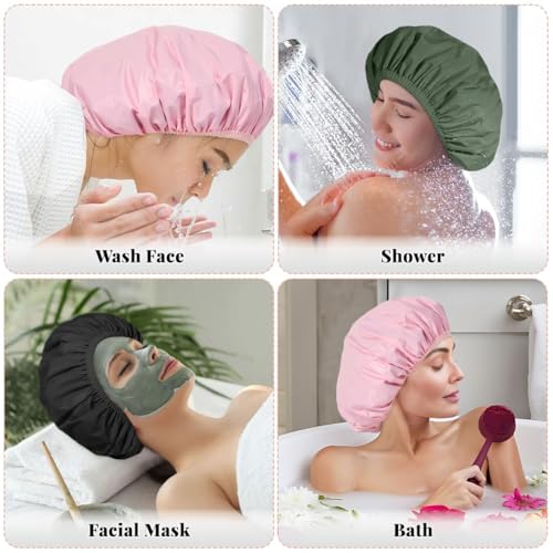 Reusable Waterproof Shower Cap for Women – 3 Pack