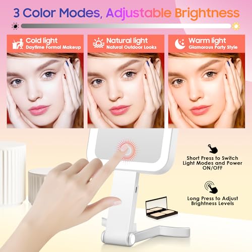 GOMIPURU 30X Double-Sided Magnifying Travel Mirror with Light