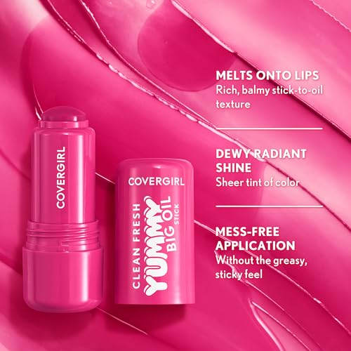 COVERGIRL Clean Fresh Yummy Big Oil Lip Oil Sheer Pink Fuchsia 0.28oz - Juiced In Time
