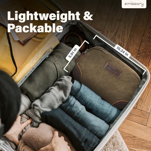 Men's Canvas Toiletry Bag with Leather Handle - Water-Resistant Dopp Kit