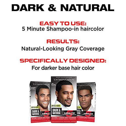 SoftSheen-Carson Dark & Natural Hair Color for Men 5 Minutes, Gray Coverage for Up To 6 Weeks, Shampoo-in Permanent Hair Dye, Jet Black, Ammonia Free, Natural Black