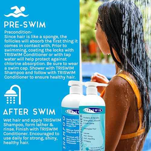 TRISWIM Hair Care Bundle with Swim Shampoo and Conditioner 32 Fl Oz Each | Repairs Chlorine-Damaged Hair, Enhances Natural Texture | Nourishing Pack of 2