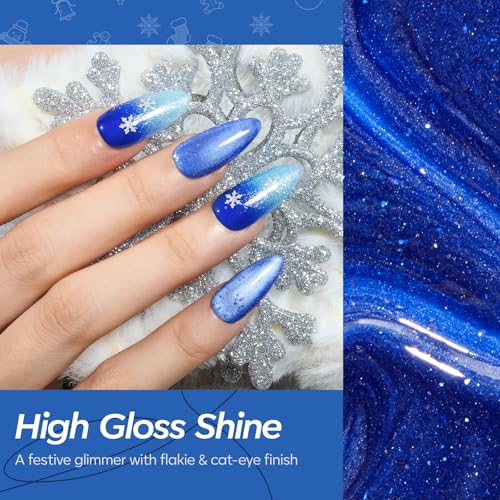 Modelones Cat Eye Gel Nail Polish Set Glitter 6 Colors Blue Winter - Long-Lasting Manicure
