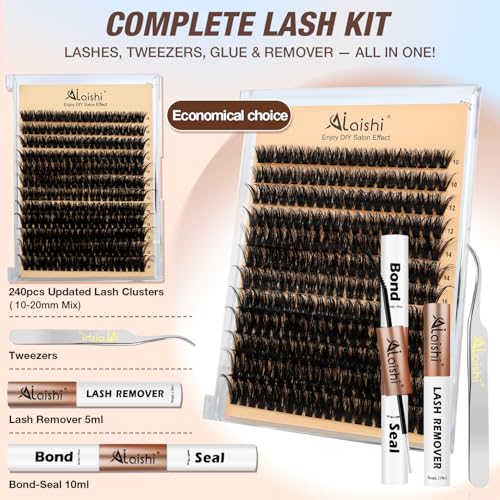 Lash Clusters Kit 80D - 240pcs Fluffy D Curl with Bond, Seal & Remover