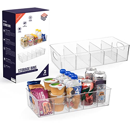 ClearSpace Plastic Pantry Organization and Storage Bins with Removable Dividers – 2 Pack XL Perfect Kitchen Organization or Kitchen Storage – Refrigerator Organizer Bins, Cabinet Organizers