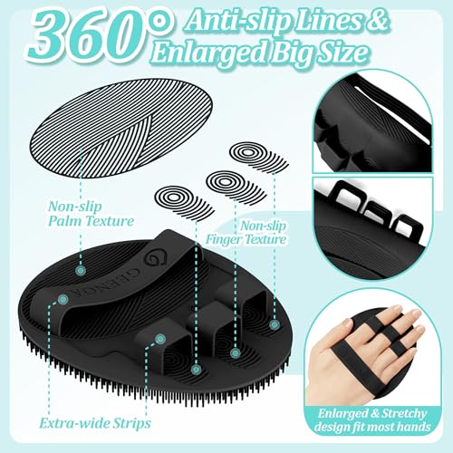 Silicone Back/Face Scrubber & Bath Glove Set 3PCS, Extendable Back Scrubber with Dual-Side Large Head, 360¡Æ Anti-Slip Bath Glove, Unique Side-bristle Face Scrubber for All-round Cleaning(Black)