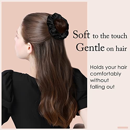 OLESILK Dark Night Black 100% Mulberry Silk Scrunchies for Women, No Damage Hair Ties (3 Pack)