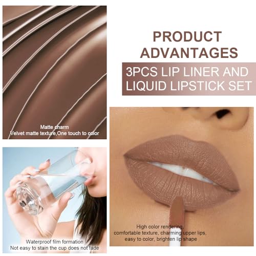 3-Piece 2-in-1 Matte Lip Liner & Liquid Lipstick Set