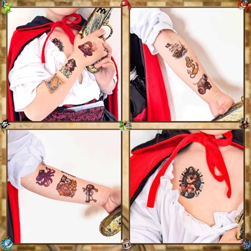 Pirate Temporary Tattoos for Kids, 100 Pack 2x2"