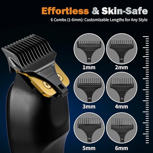 Beard Trimmer for Men - Cordless Hair Clippers with 6 Guide Combs