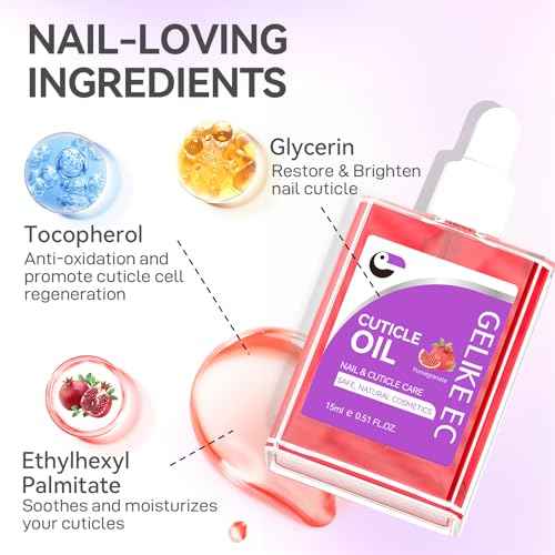 gelike ec Nail Cuticle Oil for Moisturize and Repair Easy and Quick Absorb Cuticles Care Treatment - Natural Pomegranate Smells for Women and Men Dry Damaged Thin Nails