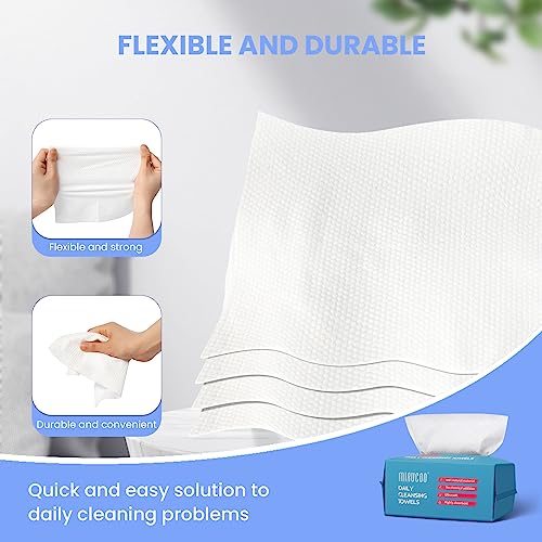100 Sheet Daily Cleansing Towels Ultra Soft Dry Wipes for Sensitive Skin Disposable Facial Washcloths 100% Organic Viscose (Pack of 6)