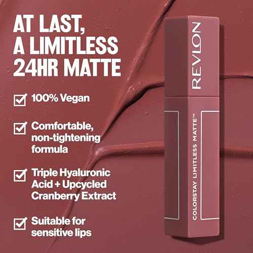 Revlon ColorStay Limitless Matte Liquid Lipstick, Vegan Formula, No-Budge, Longwear Lip Color, Long Lasting, Lightweight/Comfortable, Waterproof, 015 Hype Girl, 0.17 fl oz