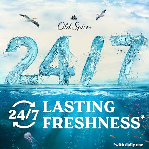 Old Spice Cleansing Body Wash for Men, 24/7 Shower Fresh with Lasting Scent, Exfoliate & Cleanse, Gentle on Skin, Vitamin B3, Deep Sea with Ocean Waves + Kelp Scent, 18 oz (Pack of 4)