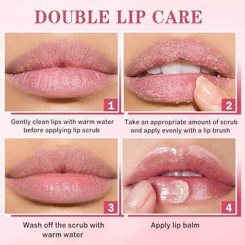4PCS Lip Scrub and Mask Set,Strawberry and Honey Pot Lip Balm,Reduces Lip Lines Lip Exfoliator Scrub and Moisturizer,Repair Bee Lip Balm and Lip Scrub Set,Lip Mask Overnight