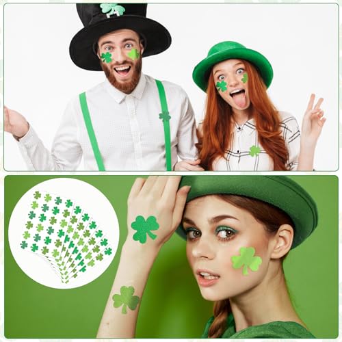 Landhoow 240 Pcs St Patrick's Day Tattoos Temporary Glitter Face Tattoos Cool Body Sticker Costume Accessory Tattoos