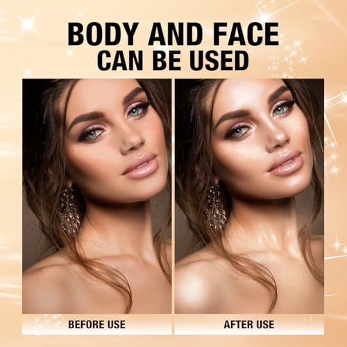 Glitter Body Highlighter Powder Body Shimmer Sparkle Face Highlighter Powder for Face Eyes Body Glow Makeup With sponge head£¨ Golden£©