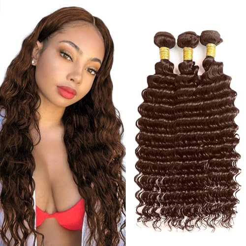AuokMar 30-34 Inch Chocolate Brown Human Hair Body Wave Extensions - 3 Bundles