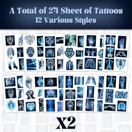 X Ray Temporary Tattoo Stickers - 24 Sheets Radiology Party Favors