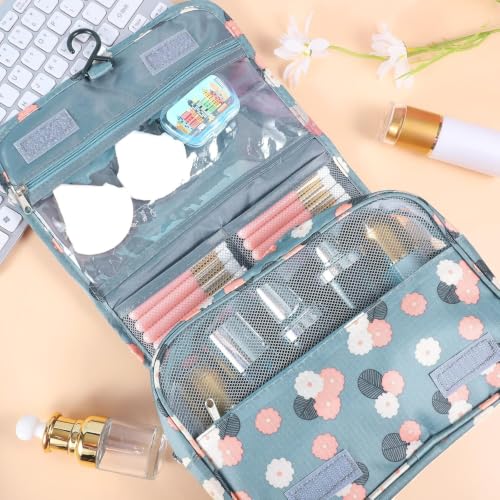 Pengxiaomei Blue Hanging Toiletry Bag for Women, Portable Cosmetic Organizer