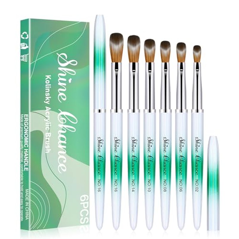 6-Piece Kolinsky Nail Art Brush Set for Acrylic & Polish