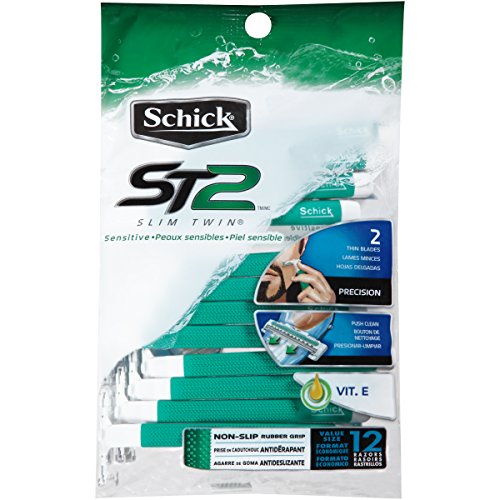 Schick Slim Twin ST 2 Disposable Razors for Men Sensitive Skin Shaving Razor, 12 Count