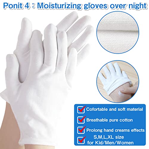 Reusable White Cotton Moisturizing Gloves for Dry Hands & Eczema, 12 Pairs