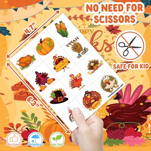 Thanksgiving Temporary Tattoos for Kids – 96 Pack