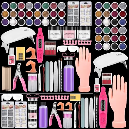 Practice Hand for Acrylic Nails Kit, Fake Hand for Nail Practice Mannequin Hand, Nail Training Finger Kit Set Professional Acrylic with Everything, Nail Starter Kit for Beginners with Drill UV Light