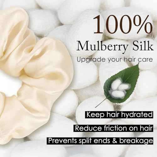 OLESILK 100% Mulberry Silk-Scrunchies for Hair Sleep, Women Grils Silk Hair Ties for Frizz & Breakage Curly Hair, No Damage, Elastics Ponytail Holder, 3 Pack