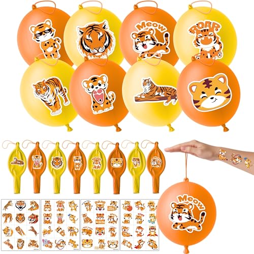 Tiger Party Favors Set - 72 Piece Kit with Balloons & Tattoos